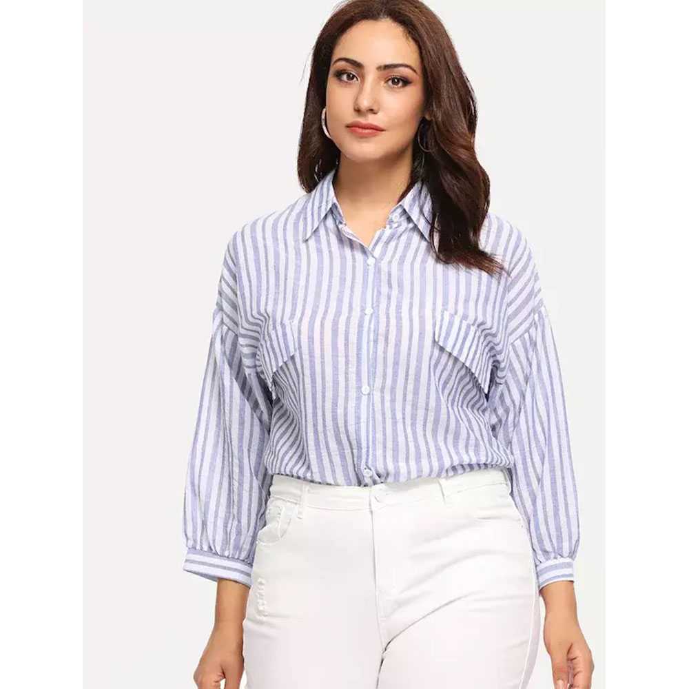plus-size-angels-casual-blue-striped-shirt
