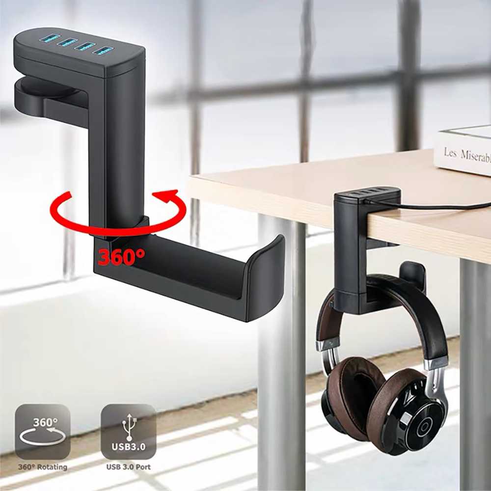 rotary desk headphone hanger multi-usb extension