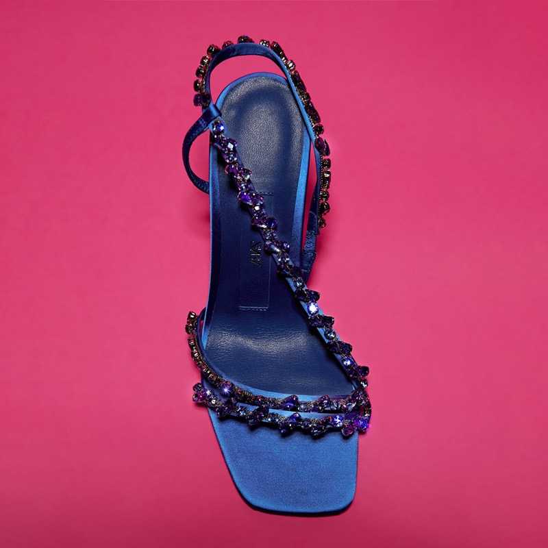 ZA2022 summer new women's beaded temperament square head high heels stiletto shoes