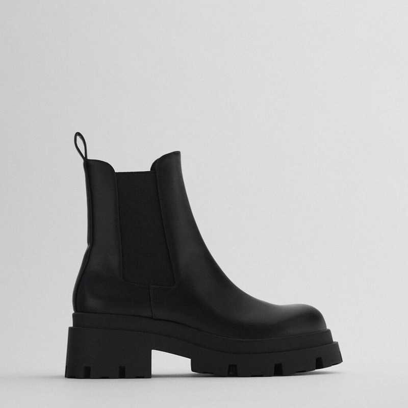 ZA women's shoes new Chelsea boots Autumn/Winter 2021 mid-heel Thick soled black boots