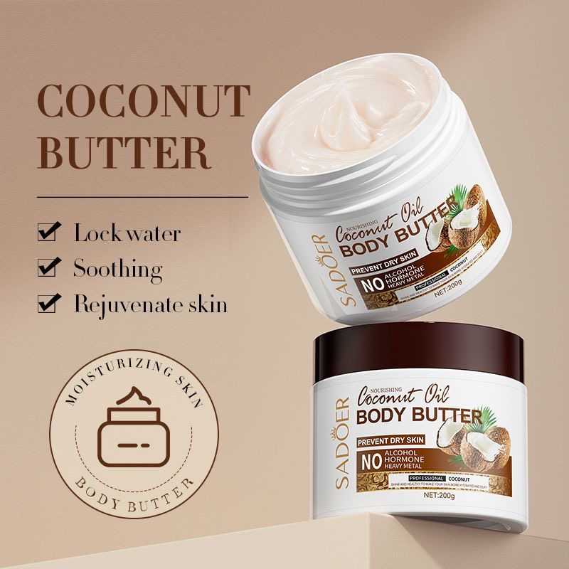3pcs 200g SADOER Coconut Moisturizing Body Butter Moisturizing Anti-Dry Cracking Body Cream