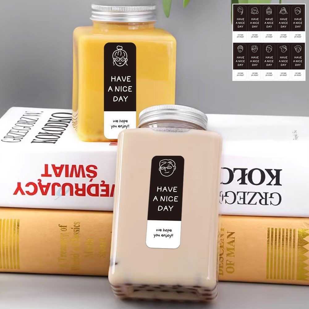 100 stickers/pack black rectangular have a nice day