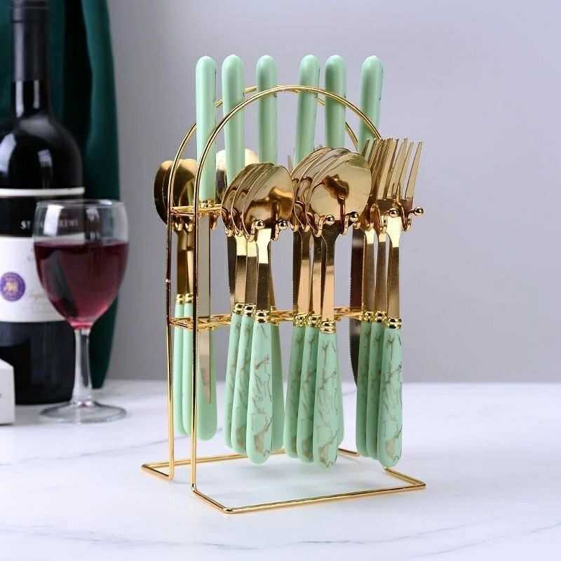 24Pcs Luxury Gold Stainless Steel Cutlery Set