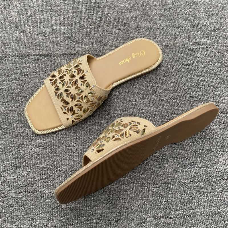 Ladies Rhinestone Decor Flat Slippers