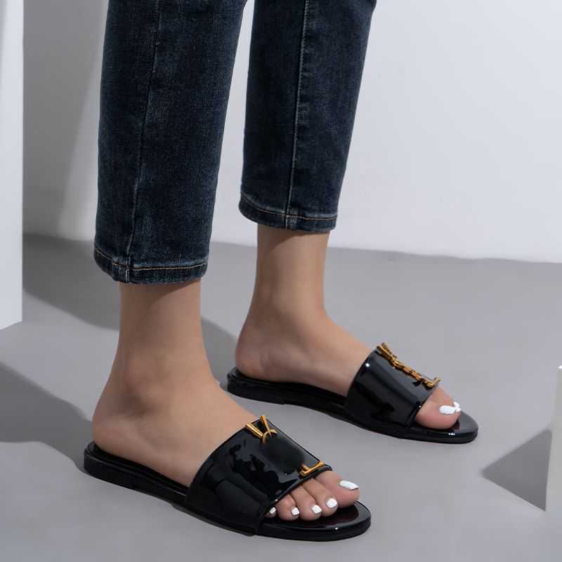 Women’s Luxury Glossy Flat Slide Sandals