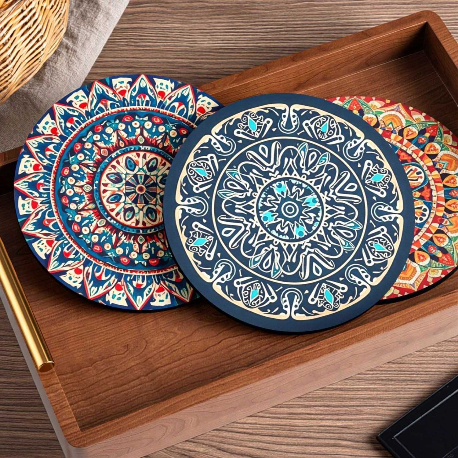 Bohemian anti-slip table coasters set 12cm/16cm