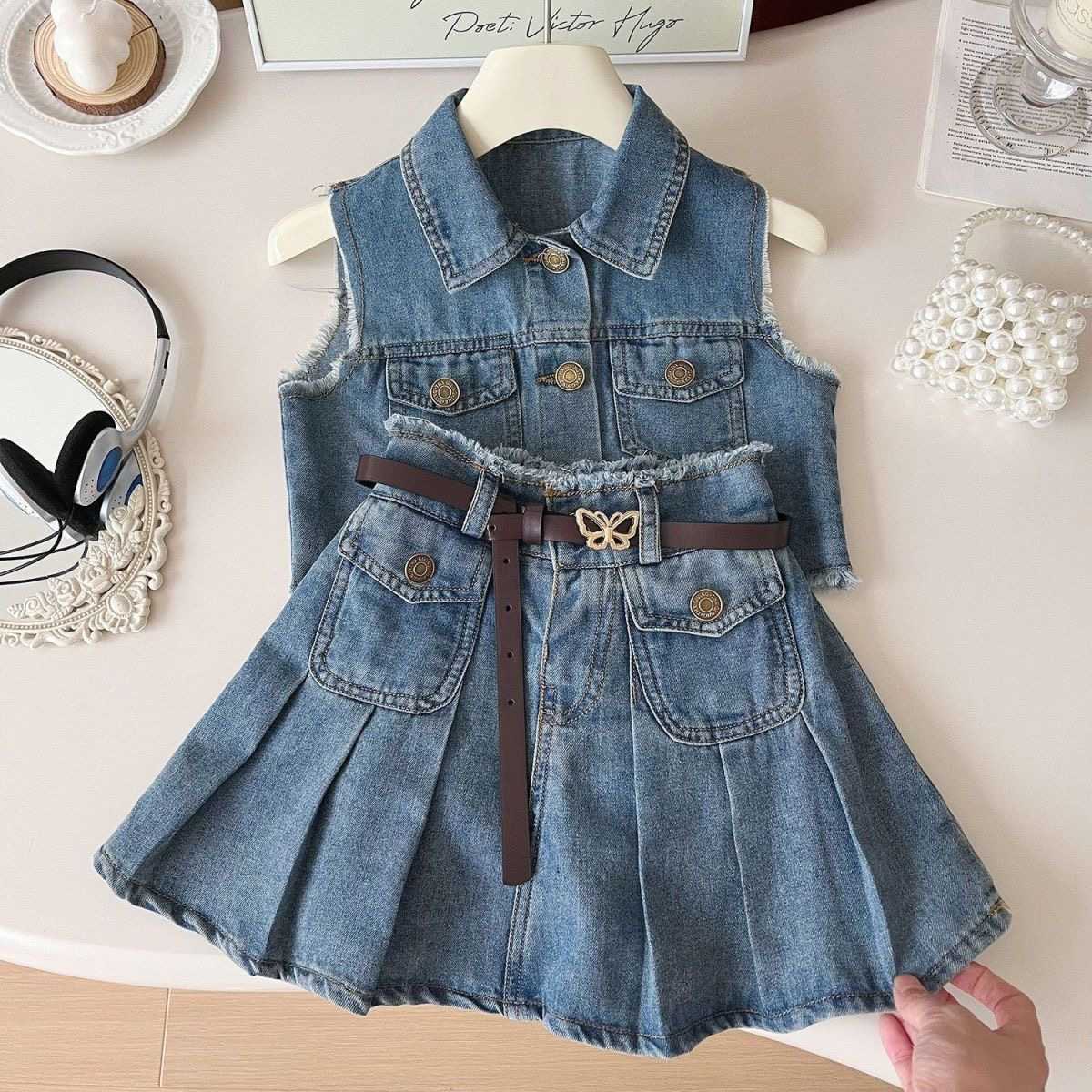 fashionable sleeveless short top + short skirt two-piece set