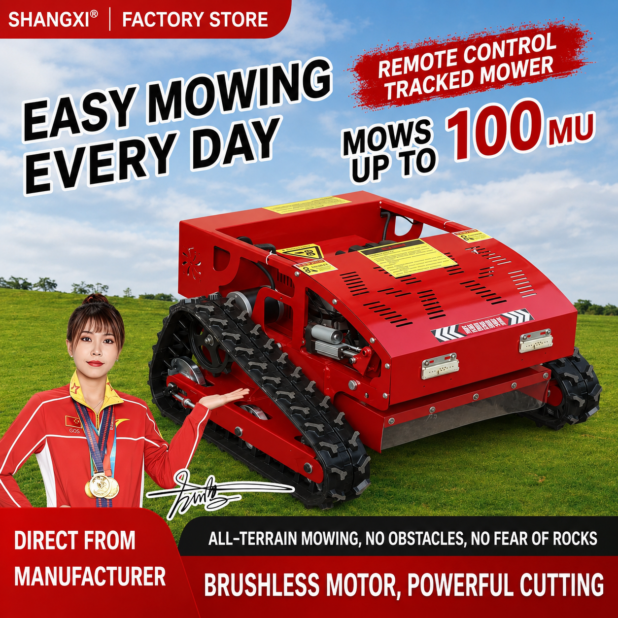 Remote Control Lawn Mower for All Terrain Tracked Agricultural Green Belt Weeding Orchard Weed Shred