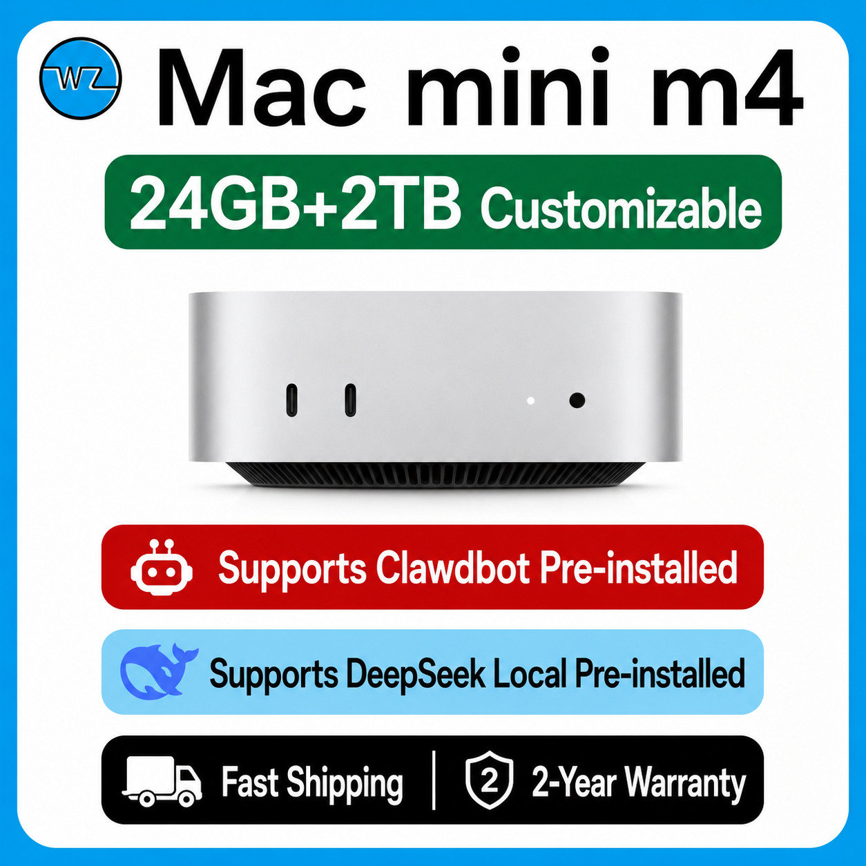 Apple Mac Mini M4 24G+2TB customized machine supports pre-installing openclaw and DeepSeek