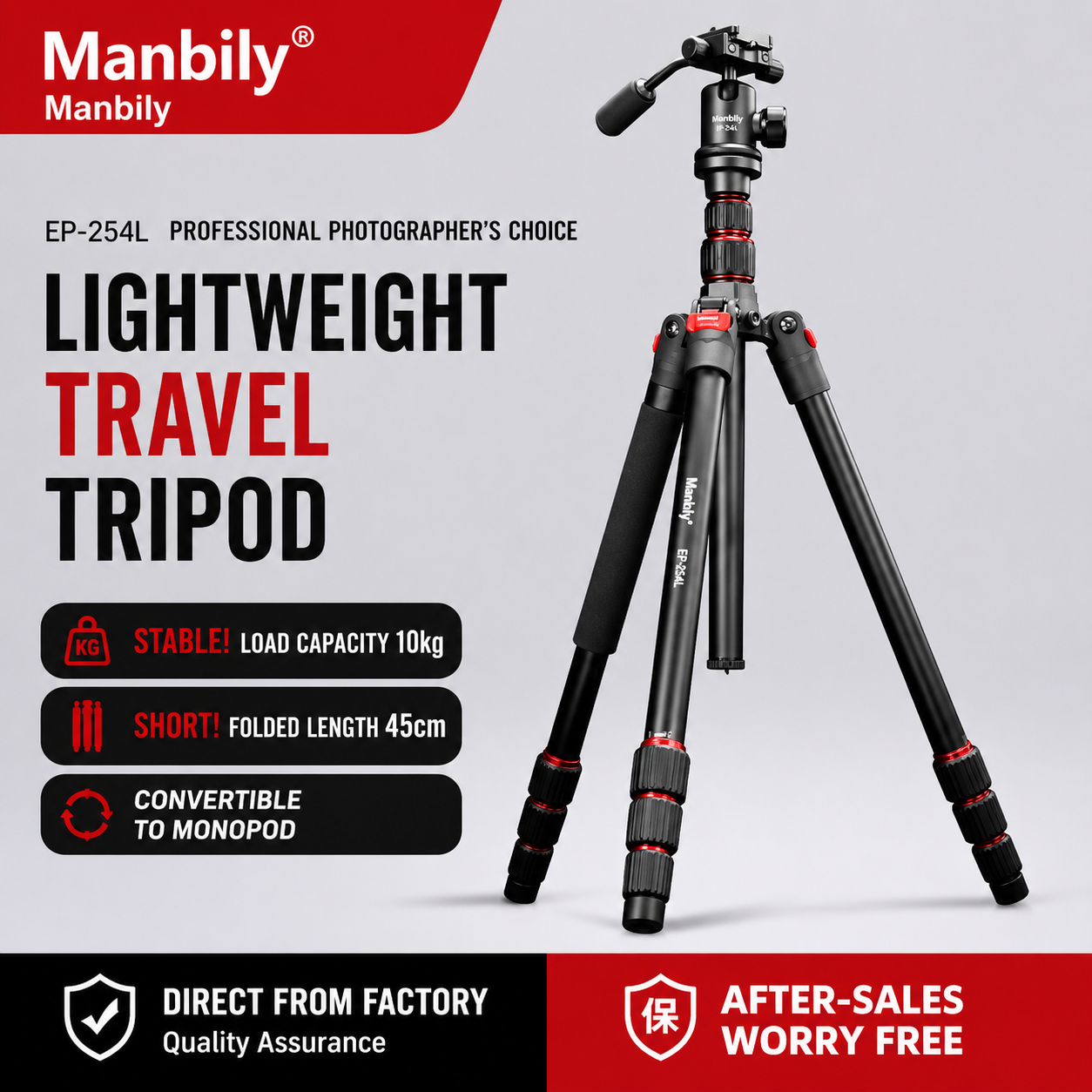 EP-254L Professional Photography Aluminum Alloy Outdoor Portable Tripod