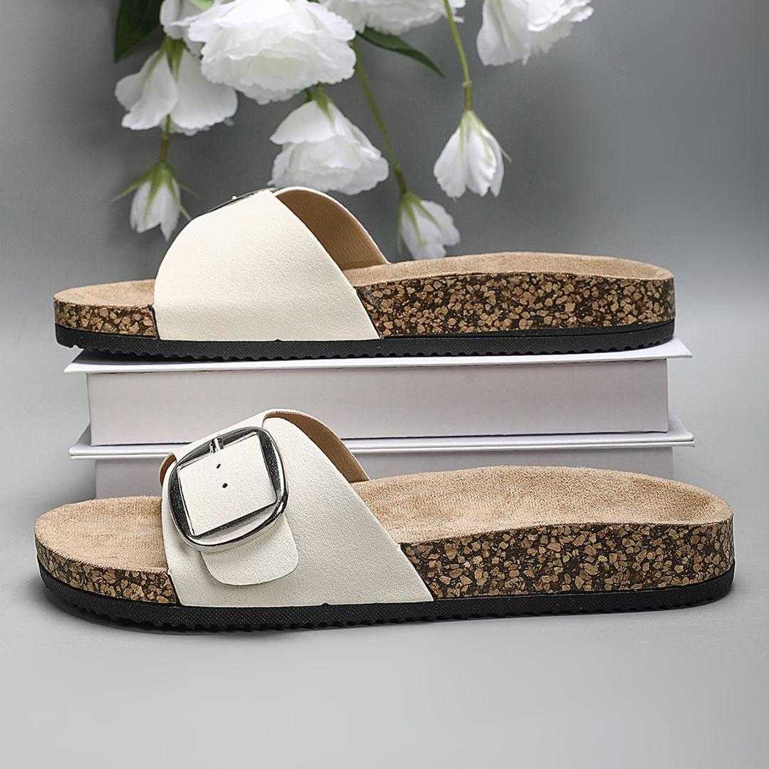 Women’s Comfortable Casual Cork Footbed Buckle Slide Sandals