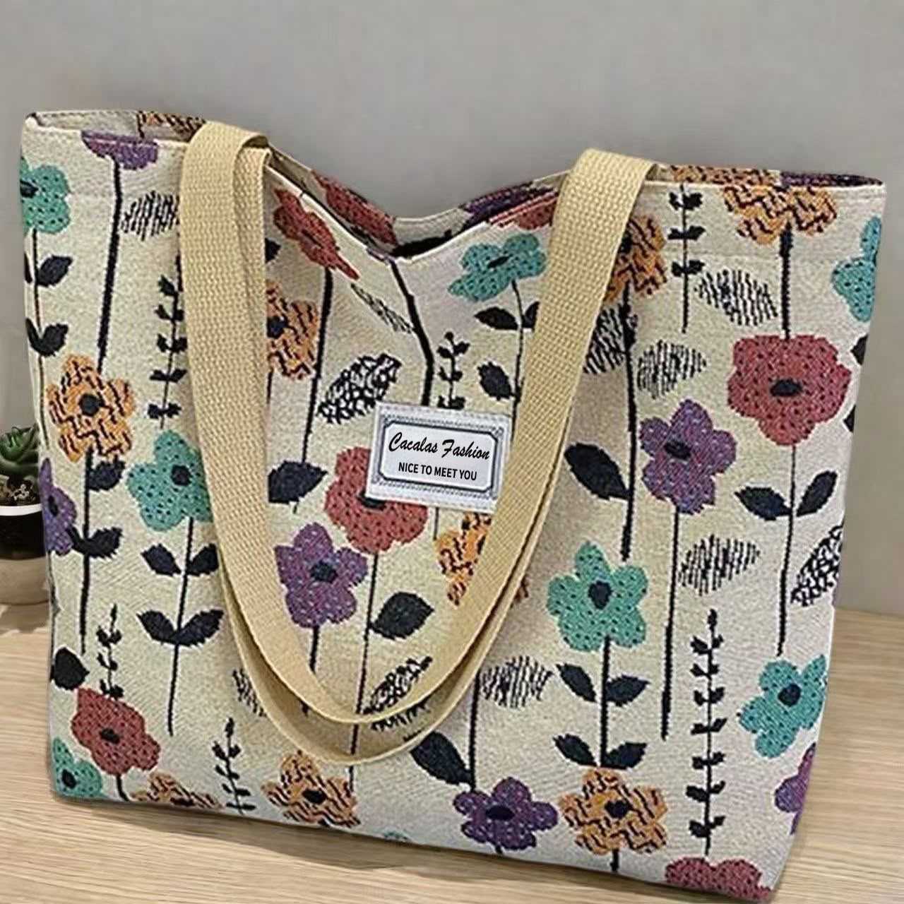 New Flower Floral Canvas Tote Bag