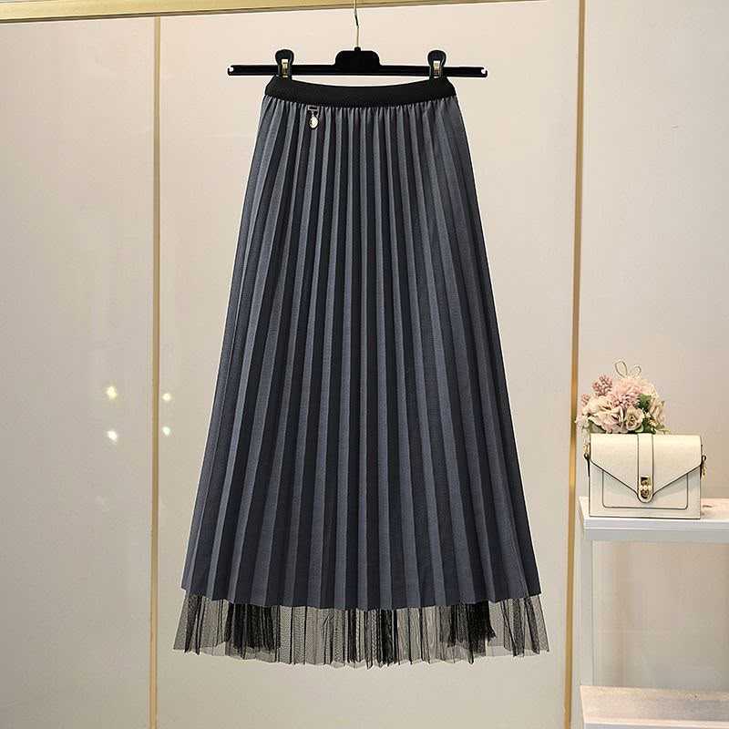 Double-sided mesh high-waisted women's summer pleated skirt