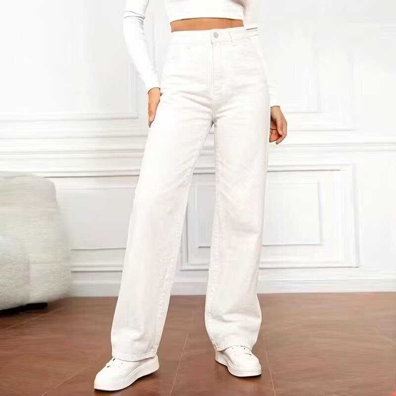 women's high-waisted slim loose straight denim wide-leg trousers