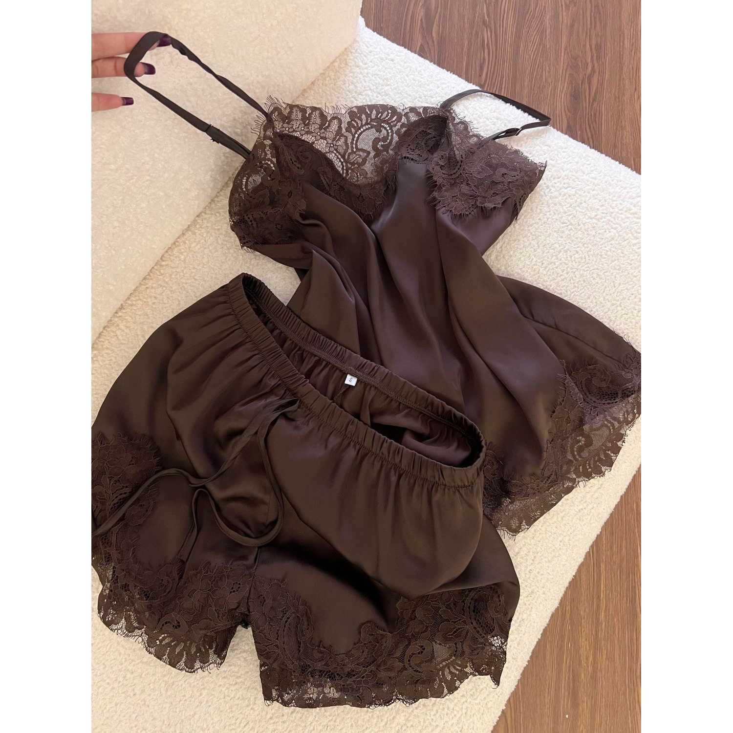 Summer French retro high-end brown lace pajamas