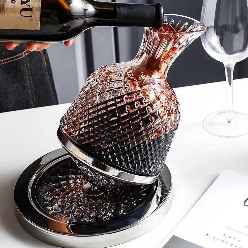 360 Rotating Wine Decanter Tumbler 1500ml Decanter Dispenser Crystal Glass Bottle