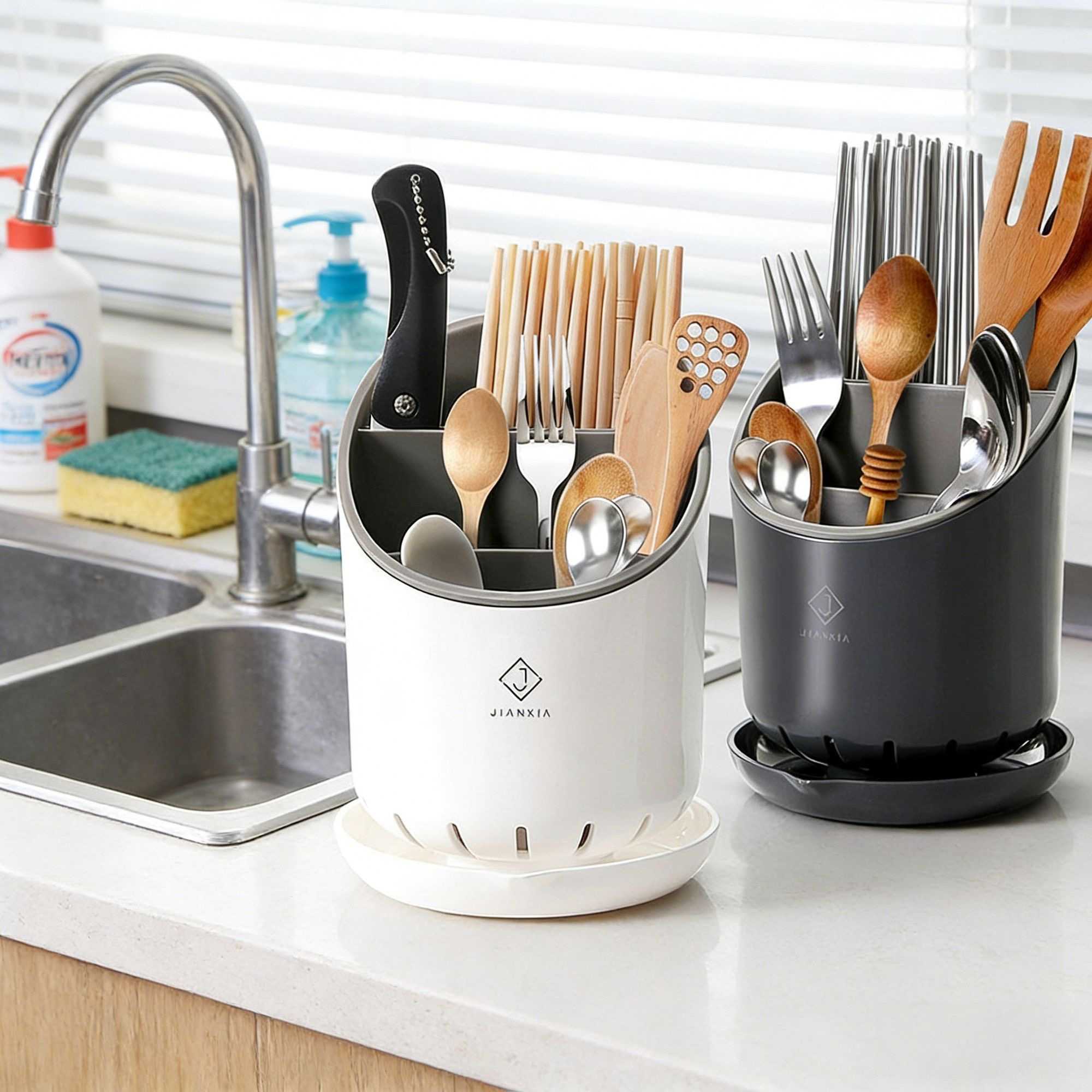 Kitchen Utensil Holder with Drain Tray