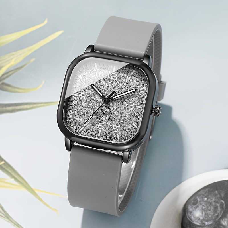Men’s Square Quartz Wristwatch with Silicone Strap