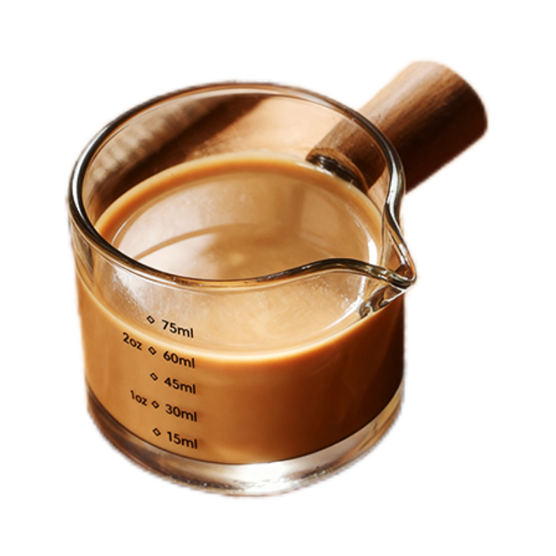 Glass Espresso Measuring Cup with Wooden Handle