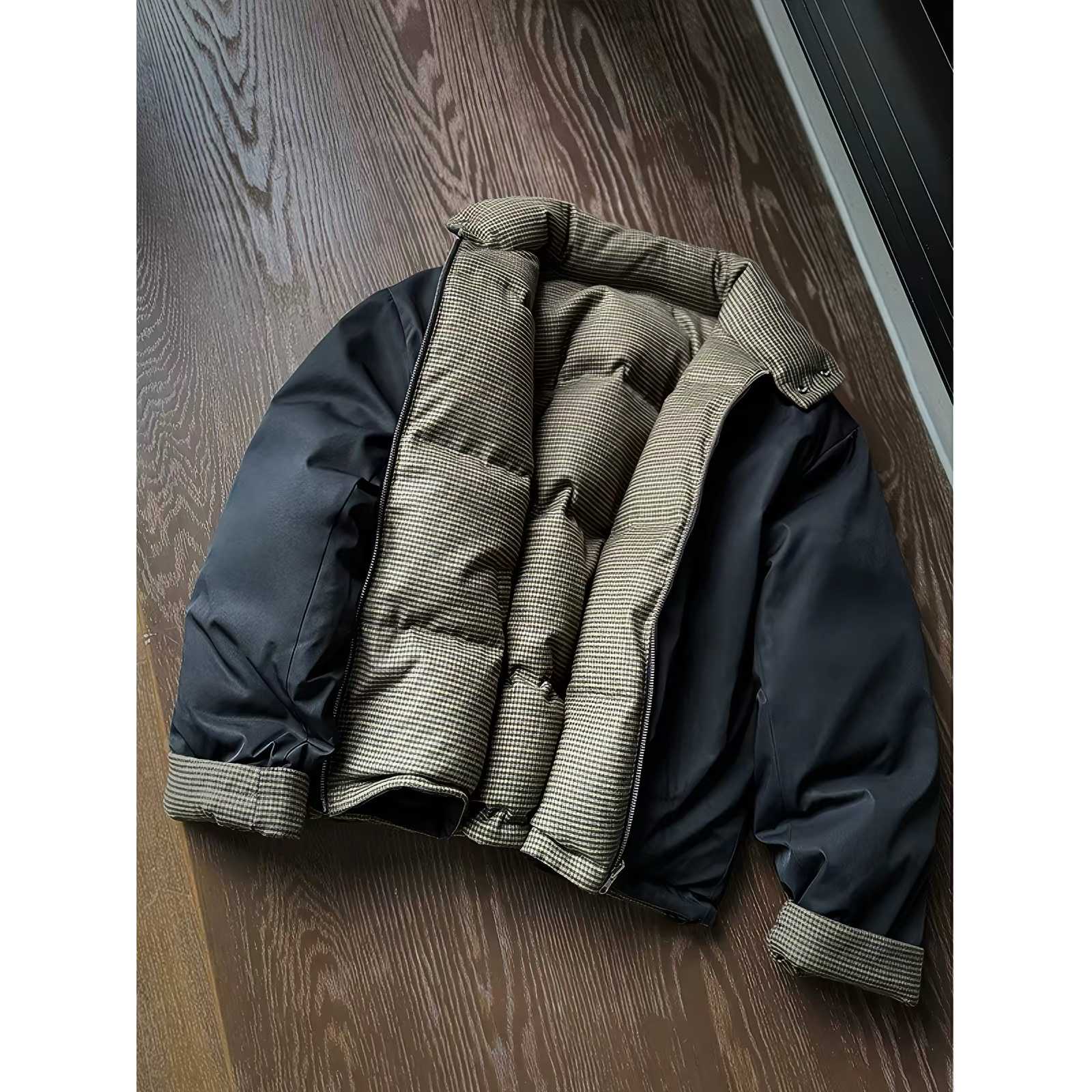 thousand-bird check double-sided short down cotton jacket men's winter cleanfit Harrington jacket co