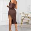 Inns web celebrity single sleeve slit brown dress package hip skirt