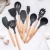 9 pieces wooden handle heat resistant silicone spatula