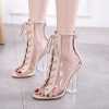 LADIES GOGO HIGH-HEELED TRANSPARENT LACE STRAP BOOTS