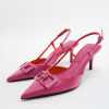 ZA2022 spring women's rose red buckle pointed leather high heels