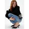 ZA2022 spring women's black satin glitter high Mueller shoes one line with rhinestone