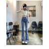catties Spring and autumn high waist slimming fat MM micro trumpet button design temperament stretch