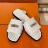 Soft leather comfortable silver buckle women's new slippers