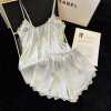 Summer women's ice silk suspender two-piece set homewear sweet