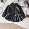 Children's Leather Jacket Pleated Skirt Two-piece Set