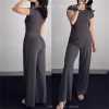 Women’s Short Sleeve Wide Leg Jumpsuit – Casual Stretchy 2-Piece Outfit