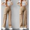 women's casual mid-waist three-dimensional pockets trouser