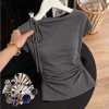 women's slim pleated waist short light luxury style top