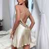 Women's short silk backless nightdress