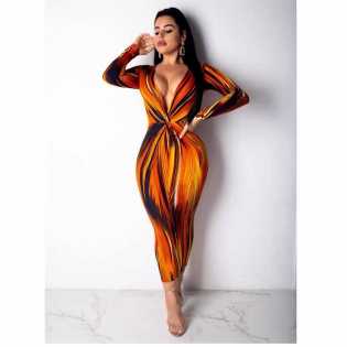 V-neck sexy long sleeved dress