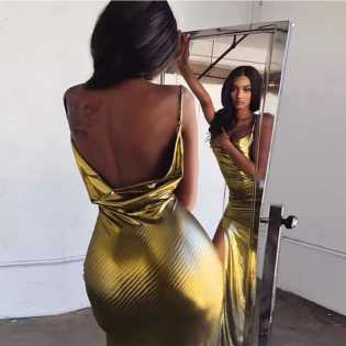 inns thin strap reflective slit dress