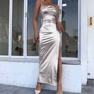 inns thin strap reflective slit dress