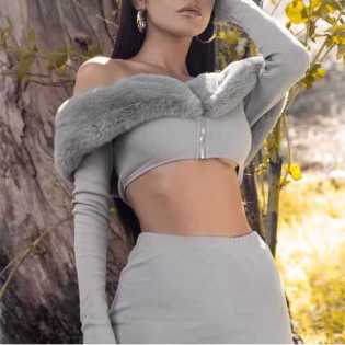 New women's autumn-long-sleeve-short-top-+-hip-skirt