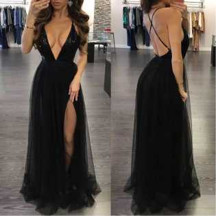 new women's sequin mesh halter slide evening dress