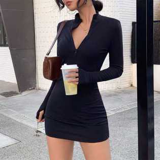 Women's-2023-long-sleeve-zipper-Dress
