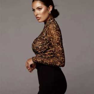 women's leopard print round neck body suit