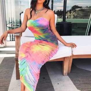 strapless 2023 women's pleated wrap gown