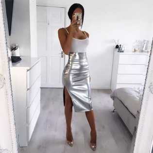 2023-women's-bright-silver-high-waist-slit-skirt
