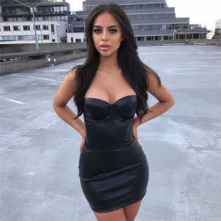 sexy-spring-and-autumn-strapless-black-leather-dress
