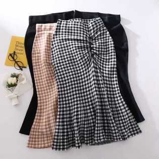 spring-and-summer-check-slit-skirt