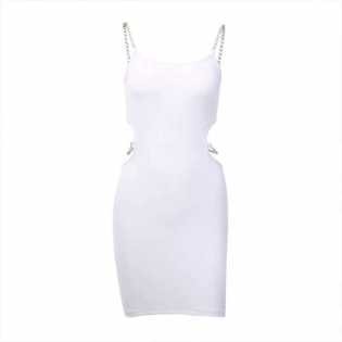 Vogue-ladies-U-collar-hollowed out-metal-strap-dress