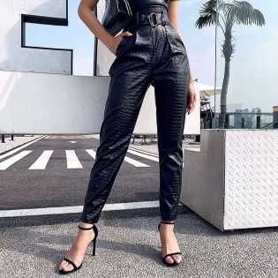 2023-women's-croc-design-high-waist-leather-pants